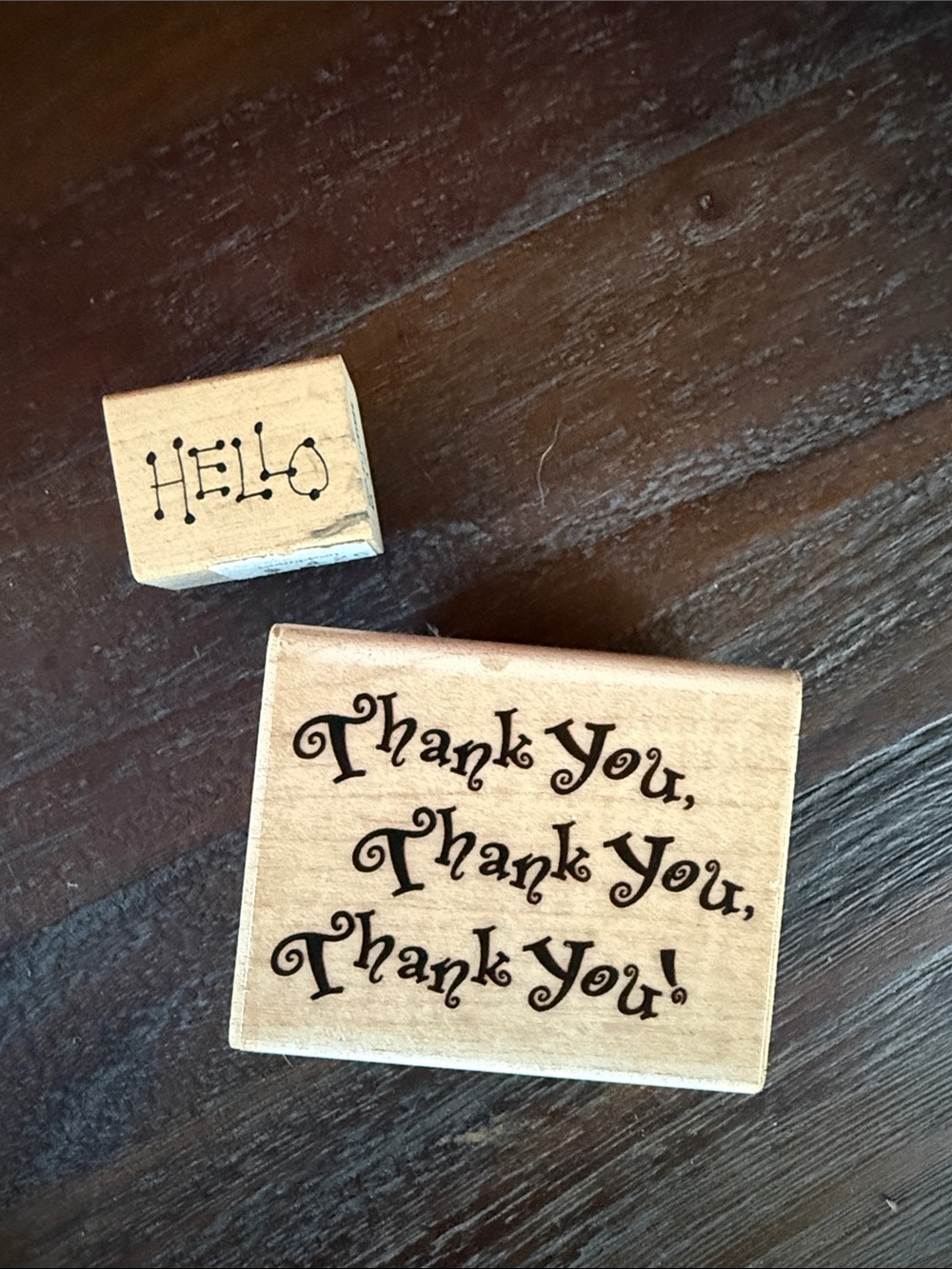 Wooden 'Thank You' and 'Hello' Stamps. Great for teachers, Poshers, scrapbook